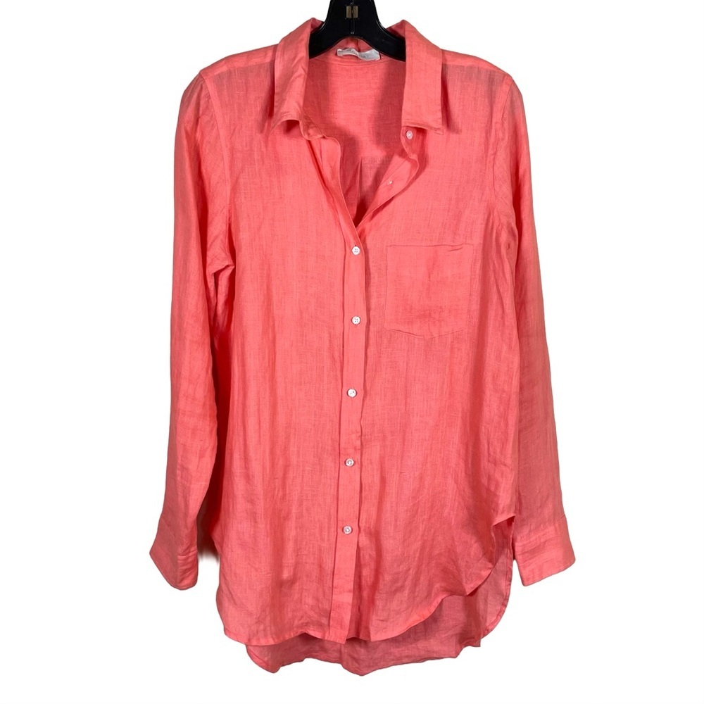 MONDAY Swimwear Monaco Linen Beach Cover Up Shirt Azalea Pink M